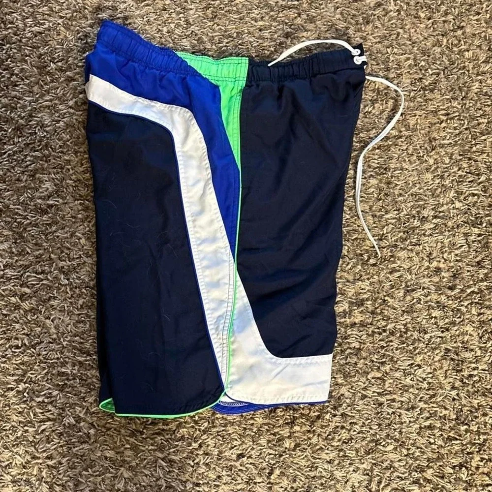 VINTAGE Nike Swim Trunks Mens Medium Blue Black Spell Swim TrunksY2K - Picture 6 of 7